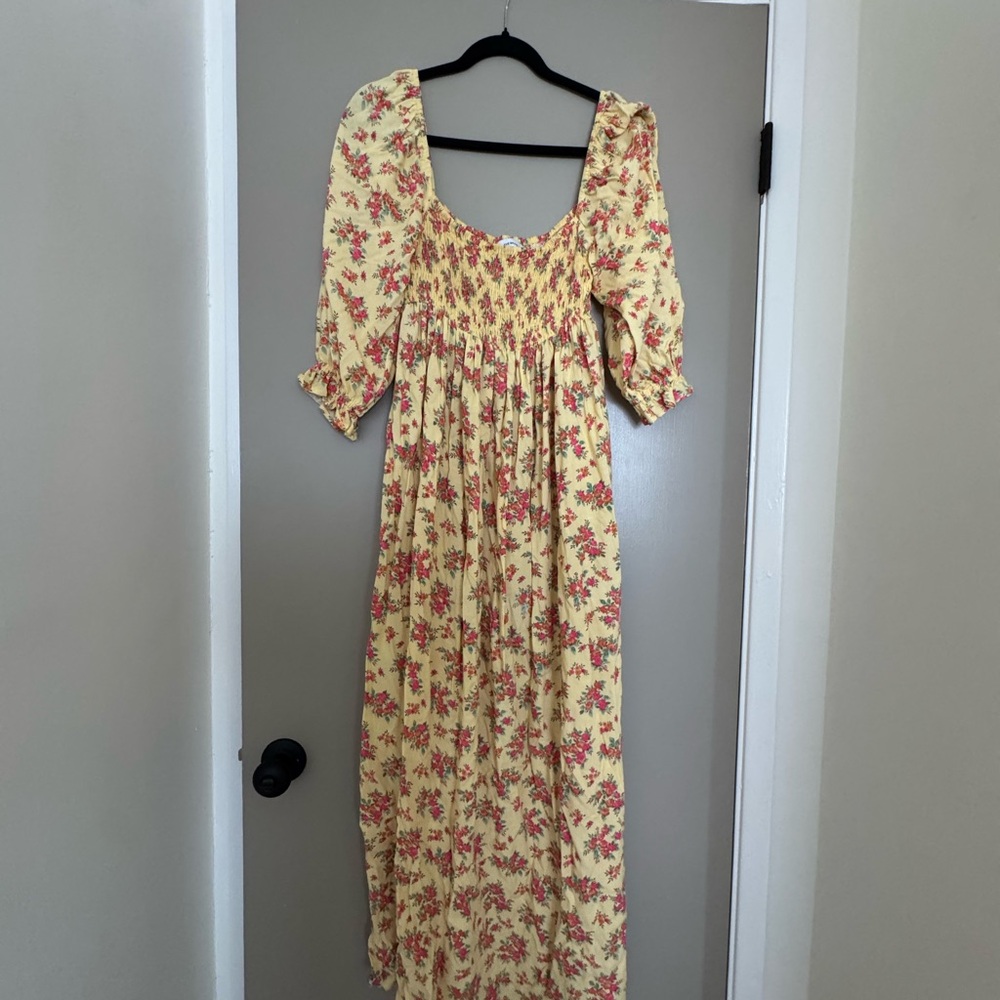 Faithfull the Brand Yellow Floral Long Sleeve Dress